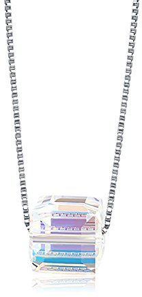 Fajewellery 925 Sterling Silber Würfel Kristall Halskette mit Regenbogen Effekt, Damen Minimalistisches Glas Anhänger Kette