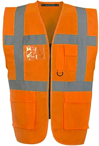 Executive Hi Viz Vis Vest High Visibility Zip Vests 2 Band Reflective Security Work Contractor Safety Mobile Phone Pocket ID Holder Workwear Waistcoat Jacket Top Size S-5XL