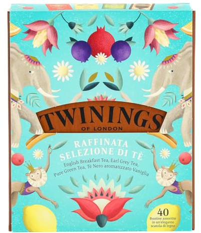 Twinings, Selezione di Tè Pregiati, Quattro Varietà dal Sapore Autentico e Avvolgente, Ingredienti Naturali, Idea Regalo per Amanti, Edizione 2023, Confezione in Legno da 40 Filtri