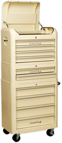 Sealey Premier Retro Style 10 Drawer Roller Cabinet, Mid and Top Tool Chest Cream