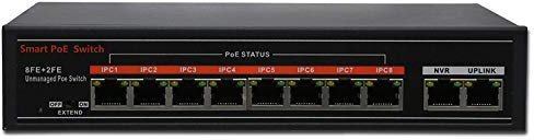 SECUPOE 8 porte PoE Switch Supporto 10/100M con rete di 2 porte Uplink Alimentatore DC48V integrato 802.3af/at Trasmissione dati 250m