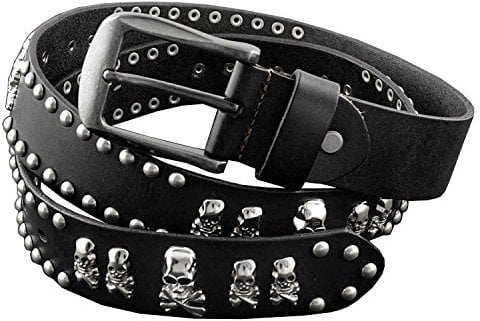 Skull Studded Rivet Genuine Leather Punk Rock Belt Mens Waistband Brown/black - Black - One size