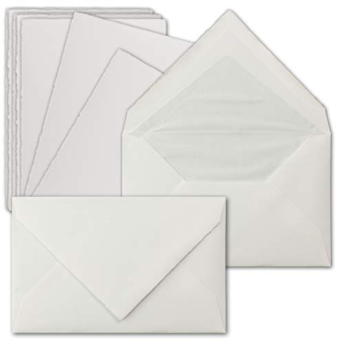 35 Sets Vintage Einzel-Karten & Brief-Umschläge, ca. B6, Büttenpapier, 11,3 x 17,5 cm, Natur-Weiß - ohne Falz - Zerkall-Bütten