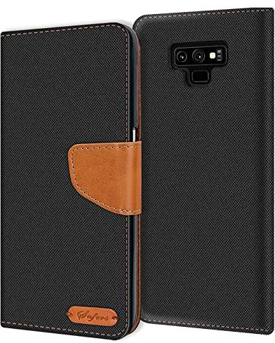 Verco für Galaxy Note 9 Hülle, Schutzhülle für Samsung Galaxy Note 9 Tasche Denim Textil Book Case Flip Case Klapphülle, Schwarz