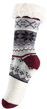 Yenita Hüttensocke mit Teddyfutter und ABS Sohle, Warme Norweger Kuschelsocken - One Size