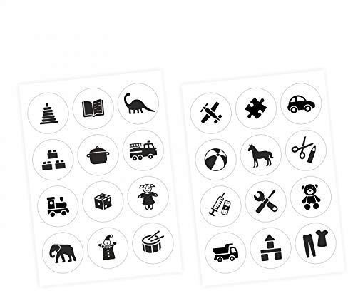 nikima Schönes für Kinder Möbelaufkleber Ordnungssticker für Spielzeug SCHWARZ/Weiss - Möbelfolie Kinderzimmer, Ordnung Lernen, Aufbewahrung, Ordnungssystem