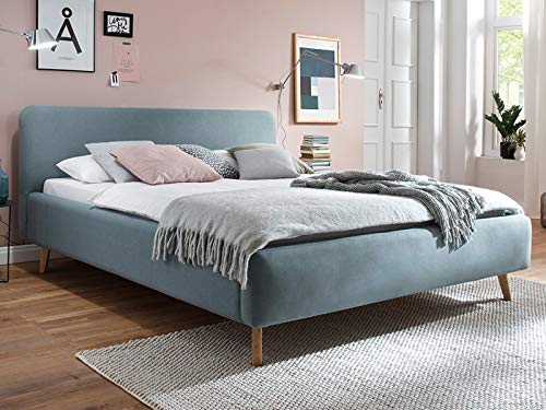 möbelando Polsterbett Bettgestell Ehebett Doppelbett Bettrahmen Bett Ashlen I Eisblau 180x200 cm