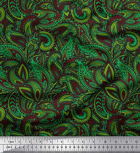 Soimoi Grun Baumwolle Batist Stoff kunstlerisch Paisley gedruckt Craft Fabric 1 Meter 56 Zoll breit