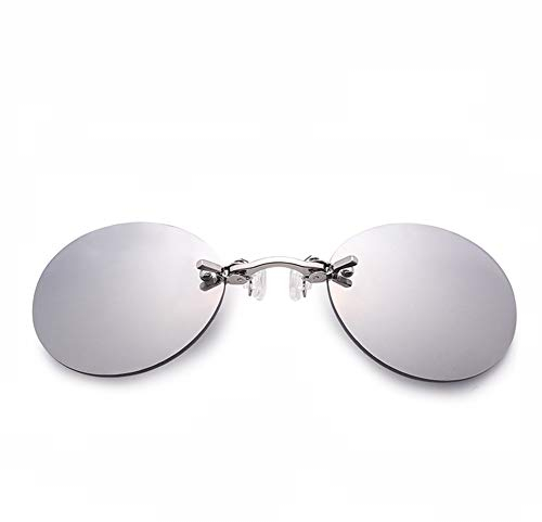 YAMEE Retro-Sonnenbrille, rund, zum Anklippen, Matrix, Morpheus-Film, randlos, 4 Farben, grau, One size