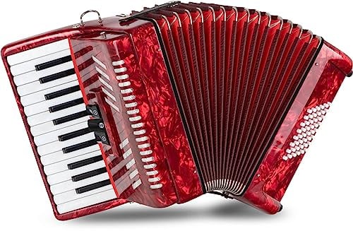 Classic Cantabile 48 Bass Akkordeon Secondo V - Tastenakkordeon - 2-chörig - 26 Diskanttasten - mit Riemen & Rucksack-Tasche - Rot