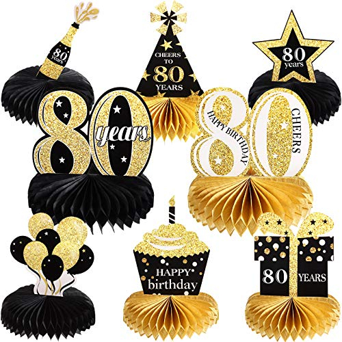 8 Stück 80. Geburtstag Dekoration Set Froh 80. Waben Mittelstücke Tischdekoration für Ein Hoch auf 80 Jahre Party Liefert Gefälligkeiten