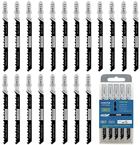 Jigsaw Blades T Shank 20PCS T144D with Case, Compatible with Bosch Dewalt Black and Decker Jig Saw Blades Set for Wood, 4 in. 6 TPI Straight & Very Fast Cuts
