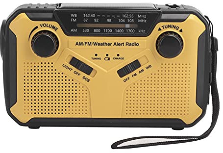 Dpofirs Radio FM AM Extérieure Portable pour SOS, Radio d'urgence Solaire avec Capacité de Batterie Portable 2500MAH, Lampe de Poche LED Lumineuse et Lampe de Lecture, Radio Météo à Manivelle