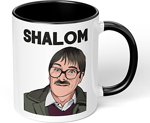 Print Maniacs Shalom Mug Gift Christmas Birthday Funny Friday Night Dinner Jim Cartoon Present (Black Fill Mug)