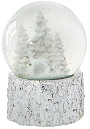Celebright Christmas Musical Snow Globe - Wind Up & Play - Traditional Festive Decoration - Large 14cm (White Christmas Tree Scene)