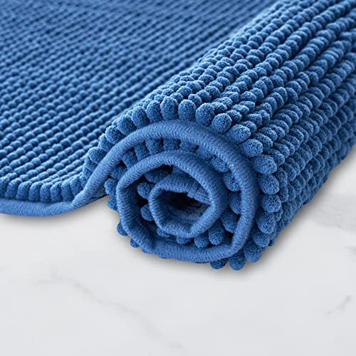 Decomira Badematte rutschfest | Als Badteppich Set kombinierbar | Badezimmer-Teppich Bad-Vorleger waschbar aus Chenille | Duschvorleger für Dusche, Badewannen, WC Vorleger | Blau - 45x45 cm