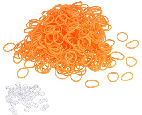 sourcing map Rubber Band Orange Stretchable Rubber Elastic Band 0.5inch Dia with S-Clips for Home Office, Pack of 600