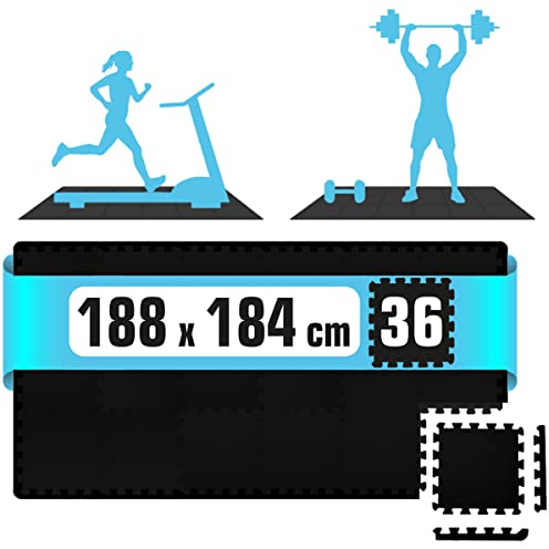 eyepower 3.5qm Bodenschutzmatte Fitness - 36 Bodenplatten 30x30 - Homegym Fitnessmatte - Bodenmatten Fitnessraum Fitnessgerät Dämmmatte für Laufband Fahrrad Rudergerät Crosstrainer Sportmatte Outdoor