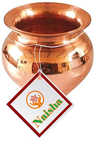 Naisha Indian 100% Copper Kalash, Lota for Puja Wedding Purpose Temple Decoration 350 ML (8.5 cm, Height)