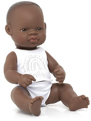 Miniland Dolls: afrikanische Baby-Puppe Mädchen, 32 cm, aus weichem Vinyl, präsentiert mit Unterwäsche in Geschenkbox (31354), Natur