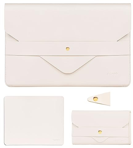 MOSISO Laptop Hülle Kompatibel mit MacBook Air/Pro,13-13,3 Zoll Notebook,Kompatibel mit MacBook Pro 14 M3 M2 M1 Chip Pro Max 2023-2021,Tragetasche mit Kleiner Fall & Mauspad & Kabel Organizer, Beige