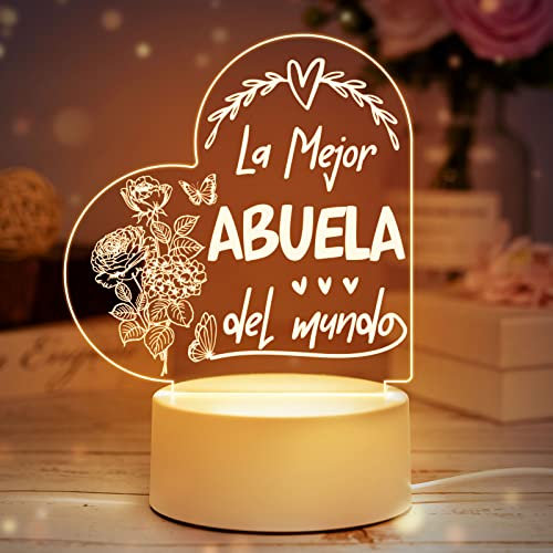 Buioata Regalo Abuela, Regalo Cumpleaños Abuela Original, Regalo Mujer, Regalo Abuela Navidad - Luz Nocturna Acrílica Grabada - Clase de Eficiencia Energética F