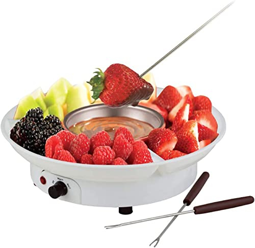 HSRG Chocolate Fondue Maker, Electric Chocolate Melting Pot Set with 4 Steel Forks, Stainless Steel Bowl and Party Serving Tray, for Quick Melting Chocolate - White