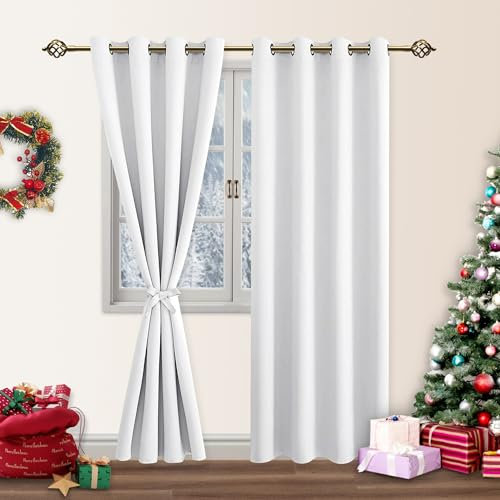 DWCN Türvorhang Kälteschutz Verdunkelungsgardinen mit Ösen 2 Stücke Thermovorhang Kälteschutz für Schlafzimmer, Grau Weiß, 215x132cm(HxB)