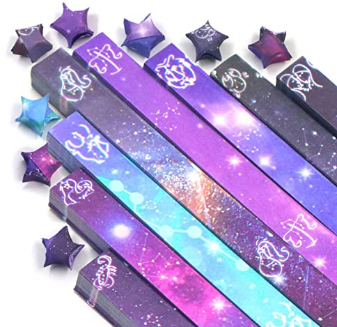 540 Blatt 12 Sternbild Glücksstern Origami Papierstreifen Galaxie, 8 verschiedene Designs von schönem Weltraum Sternenhimmel für Kunst DIY Bastelbedarf, Pastell Stern Faltpapier (B)