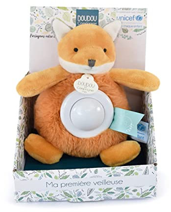 Doudou et Compagnie - Nachtlicht Fuchs Plüsch Musik und Licht für Kinder – mit 3 Lichtern – Größe 20 cm – Orange – Kollektion Unicef – Geschenkidee ab der Geburt – DC3992
