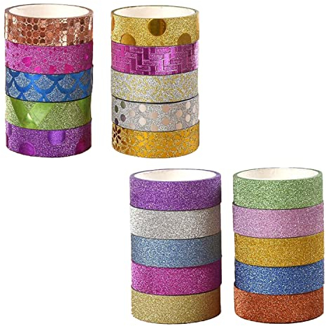 PFLYPF 20 stück Washi Tape Set, Glitzer Washi Tape, funkelndes Klebeband, Abdeckband für Heimwerker, Partydekoration, Sammelalbum, Geschenkdekoration