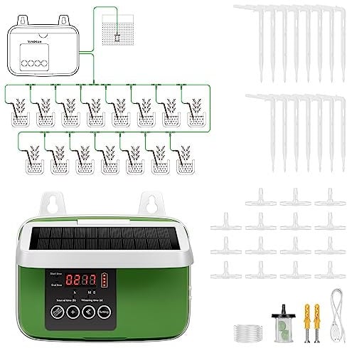 VIVOSUN Solar Automatic Drip Irrigation Kits with Timer, 3W Output, Solar Powered Auto Drip Irrigation System, 15 Pots Garden Plant Watering System, Plant Waterer Indoor Outdoor