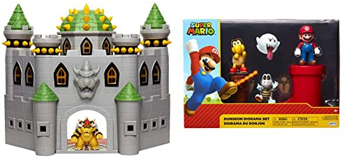 Jakks Pacific - JPA40020 - Nintendo Super Mario großes Spielset - Bowser´s Schloss - inkl. 6cm Bowser Figur & 85989 Dungeon Diorama Set, 6 cm Super Mario - Set de Figuras Mundo Dungeon Bunt