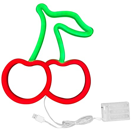 Nachtlicht LED-Neon-Nachtlicht-Lampe USB-betriebene Dekorative Wand-Frucht-Neonzeichen-Leuchten für Hochzeitsfest (Rot leuchtende Kirschform)