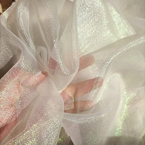 150cmx1m Organza Stoffe,Glanz Satin Modestoff Dekostoff Kostümstoff Stoffe zum Nähen Meterware Dekorieren,Lasertuch,Hauch Zart,Fein,Durchsichtig,zum Dekorieren Basteln,DIY Nähmuster Handwerk,Weiss