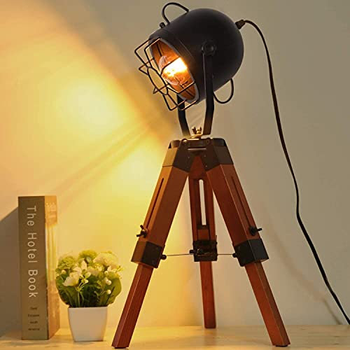 CAZARU Eye-caringLampe de Table Moderne Industrielle Vintage trépied Lampe de Table - métal en Bois Nautique cinéma Debout projecteur - Lampe de Lecture Salon cinéma décoration Hauteur réglable
