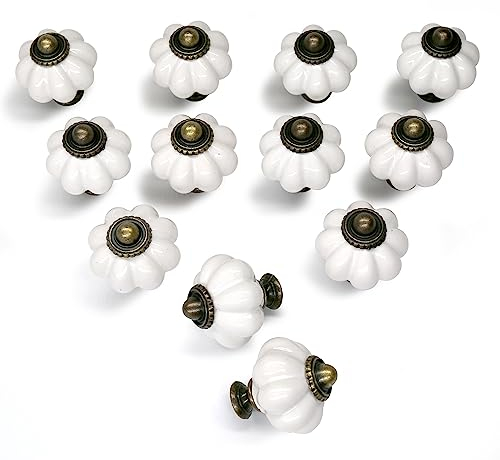 Auped Keramik Schublade Knöpfe Schrank Griffe, Küchenschrank Möbelknöpfe, Schranktisch Griff 12 Stück (Weiß (33mm))