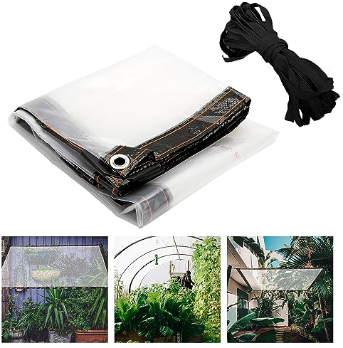 Herrselsam Transparente Plane Mit Ösen, 2 x 2 m wasserdicht Abdeckplane, Balkon Regenschutz, Gartenplane, Wetterfeste Faltbar Planen, Windschutz, für Terrasse Pavillon Gewächshaus, Terrasse, Baldachin