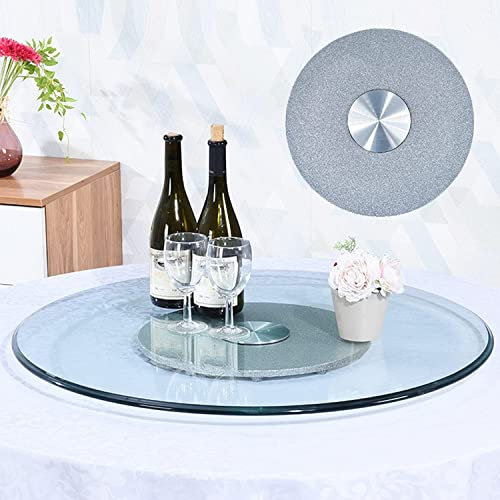 Plateau Tournant en Verre pour Table à Manger,Plateau Tournant Rond en Verre Trempé Lazy Susan,Plateau Tournant en Verre Plateau Tournant Lazy Susan,pour Famille,Hôtel,Silver-110cm/43.3inch