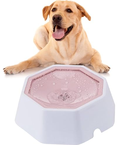 SUQ Dog Water Bowl, Non Spill Slow Drink, Splash-Free Pet Bowl, Vehicle Carried Water Bowl, Anti-Choking Dog Bowl, Floating Disk, for Dog, Cat, Puppy, Kitty, 1L Large Capacity(Pink)
