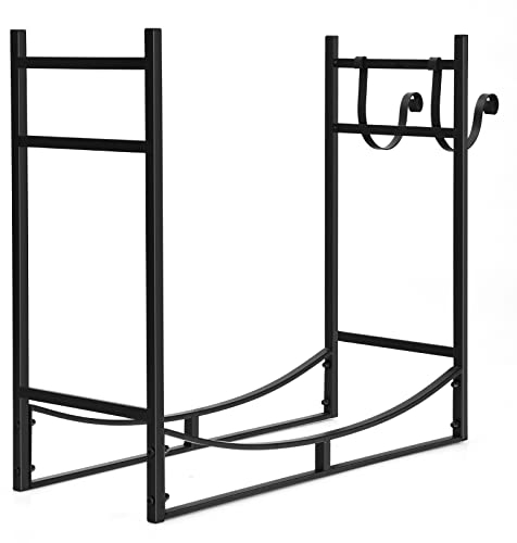 GOPLUS Range Bûches Cheminée, Porte Buches de Bois de Chauffage Intérieur Extérieur avec Support Amovible Pour Bois d'Allumage Charge 50 kg 84 x 33 x 76 cm
