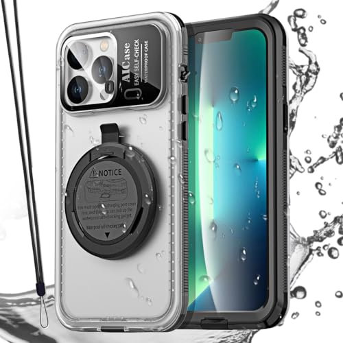 AICase Custodia per Telefono Impermeabile Self-Check per iPhone 13 Pro Max, Custodia per Immersione con Touchscreen Subacqueo Proteggi Schermo Integrato per Doccia, Bici, Spiaggia, Snorkeling