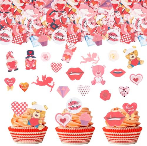 GoldRock Tortendeko Essbar Valentinstag Deko Love,70 Stück Hochzeitstorte Deko,Essbare Tortendeko Hochzeit,Esspapier Cake Topper Hochzeit Valentinstag-Geschenk,Muffin Deko Essbar Kuchen Dekoration