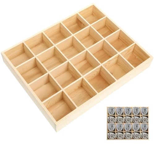 Angoily Schubladen Organizer Holz mit 20 Fächer, Aufbewahrungsbox Holz | Stapelbarer Sortierkasten ca. Unterwäsche, Socken, Kleinteile, Schlafzimmer und Kommode, Für Schlafzimmer Und Kommode