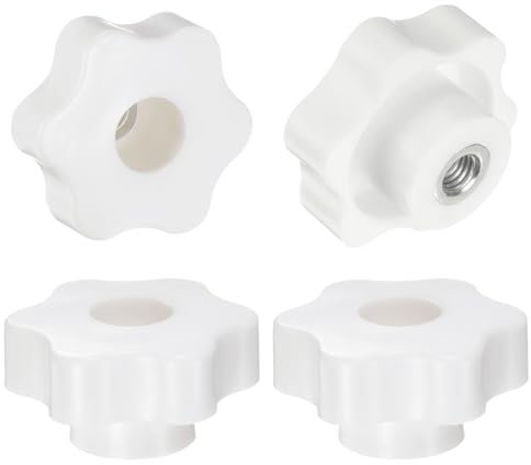 QUARKZMAN 4 Stück Sterngriffmutter M8 Flügelmuttern mit Gewinde, Rändelmutter Handgriff Durchgangsloch Klemmmutter 48mm Spannknopf Sterngriffe für Maschinen Anlagen Fitnessgeräte, Weiß