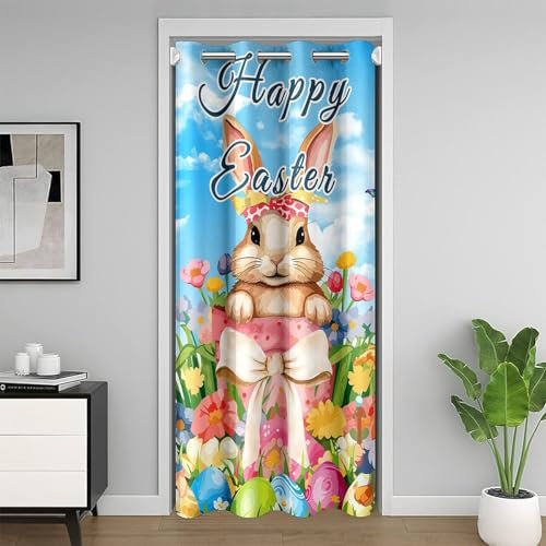 Homemissing Frohe Ostern Türvorhang 132x203cm Spring Ostern Vorhang für Schlafzimmer Wohnzimmer Kaninchens Ostern Eier Vorhang für Innentür Raumteiler