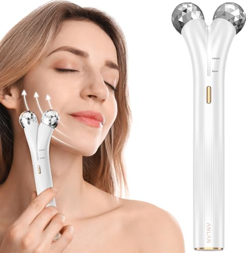 Gesichtsmassagegerät,ANLAN 3D Gesichtsroller IPX4 Wasserdicht EMS Gerät Gesicht 40±3℃ Warm Kompresse Doppelkinn Entferner Gerät Face Massager Anti Aging Anti Falten Face Lifting Gerät 1100mAh