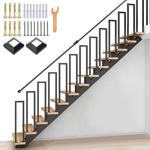 Rampe Escalier Intérieure en Forme de U, Main Courante pour Escalier, Noir Garde Corps en Métal pour Extérieur, Balcons, Couloirs, Lofts (110CM)