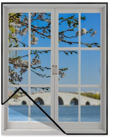 Fliegennetz Fenster mit selbstklebendem doppelseitigem Klebeband 85x175cm Selbstklebend vor Insekten Fliegengitter für Innenhof Eingangs Schlafzimmer tür, Schwarz