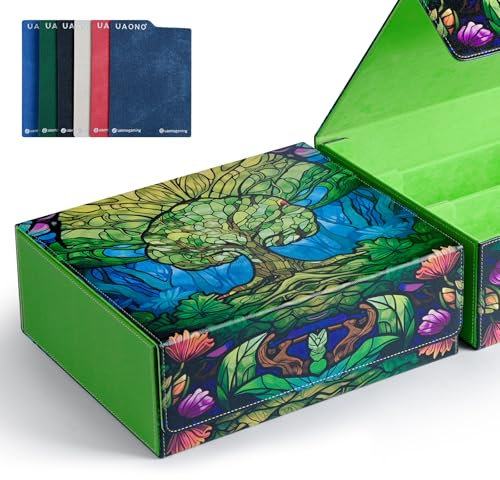 UAONO MTG Deck Box 1800+ Card Storage Box with Six Card Dividers Magnetic Closure Card Holder Fits for Magic Game Cards-Tree